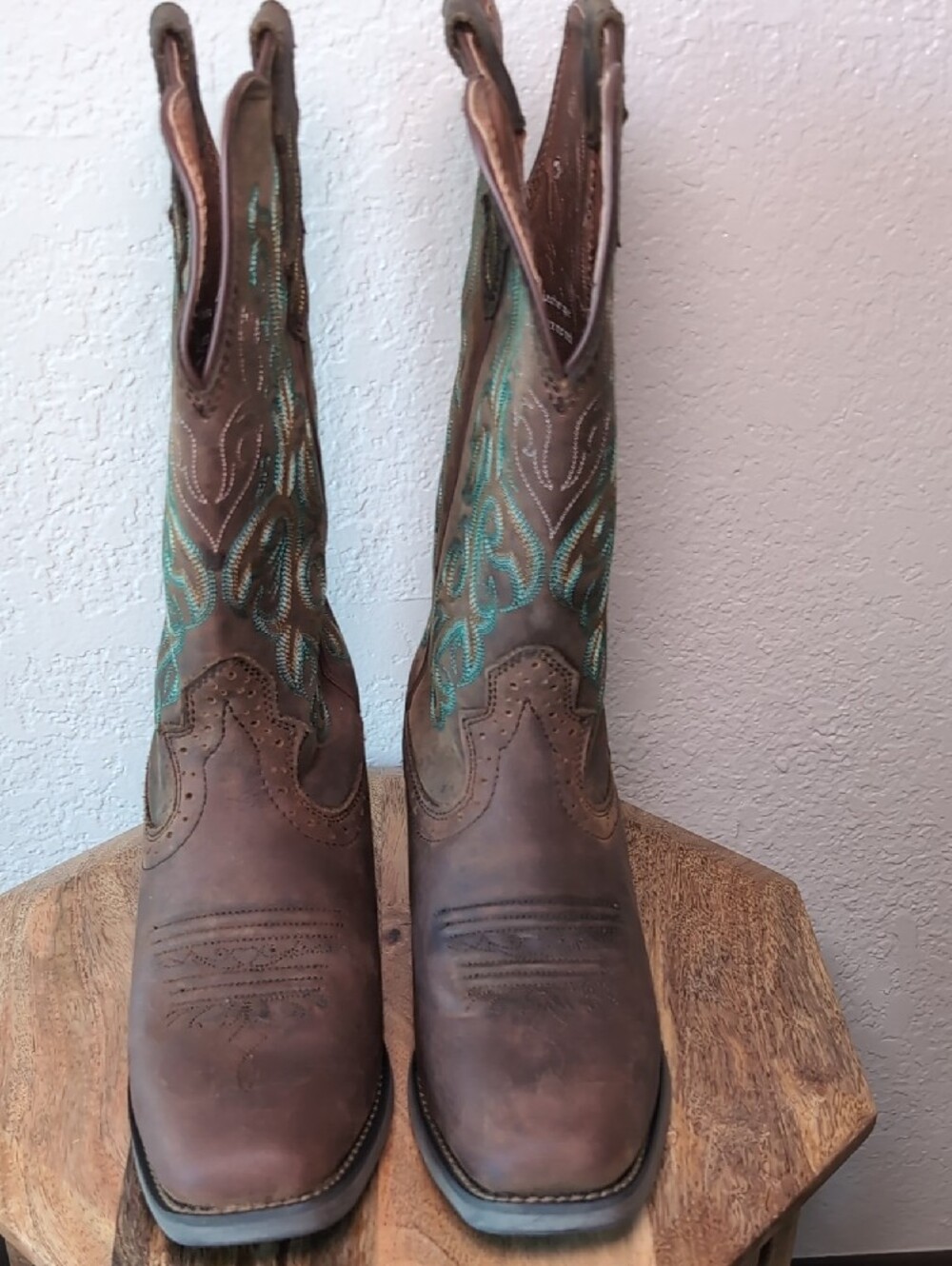 Justin Square Toe Stampede Leather Cowgirl Western Boots - Picture 7 of 13